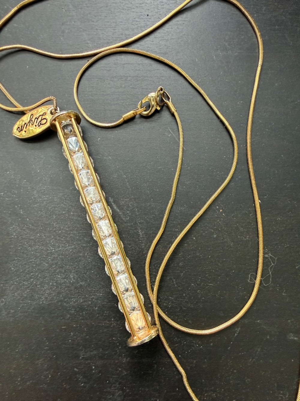 Gold-Tone Crystal Bar Pendant Necklace with Chain